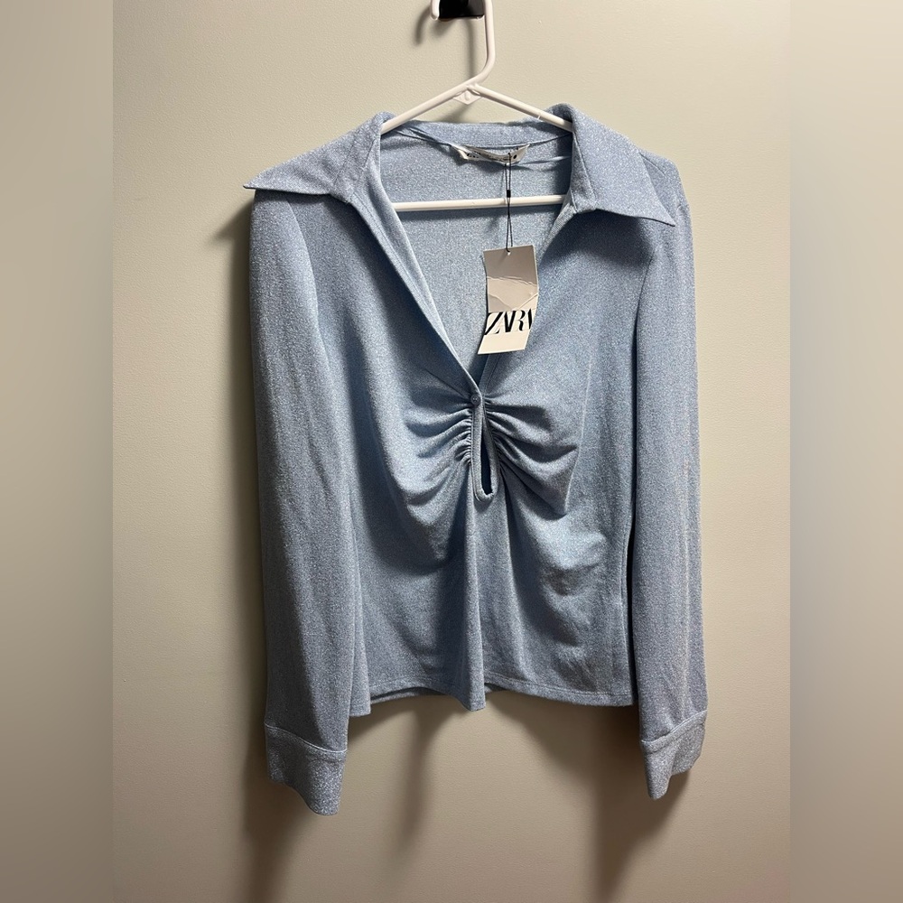 Zara Light Blue Ruched Top